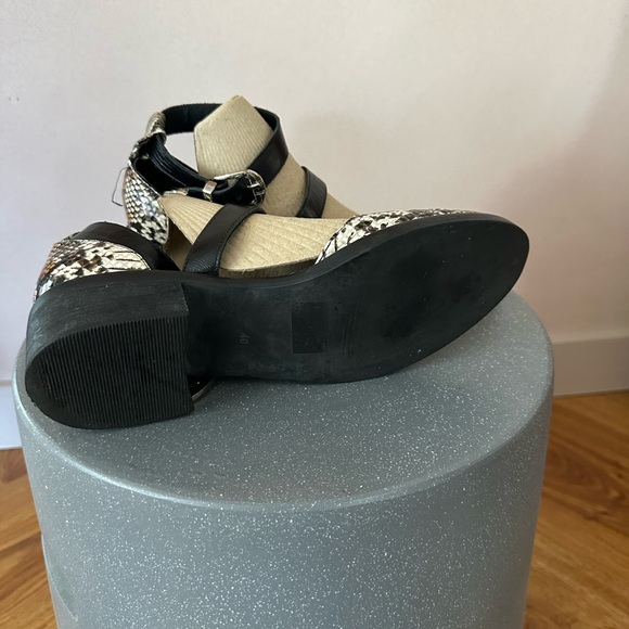 Black and Brown Snakeskin Print Flats with Buckle Straps - Picture 5 of 6